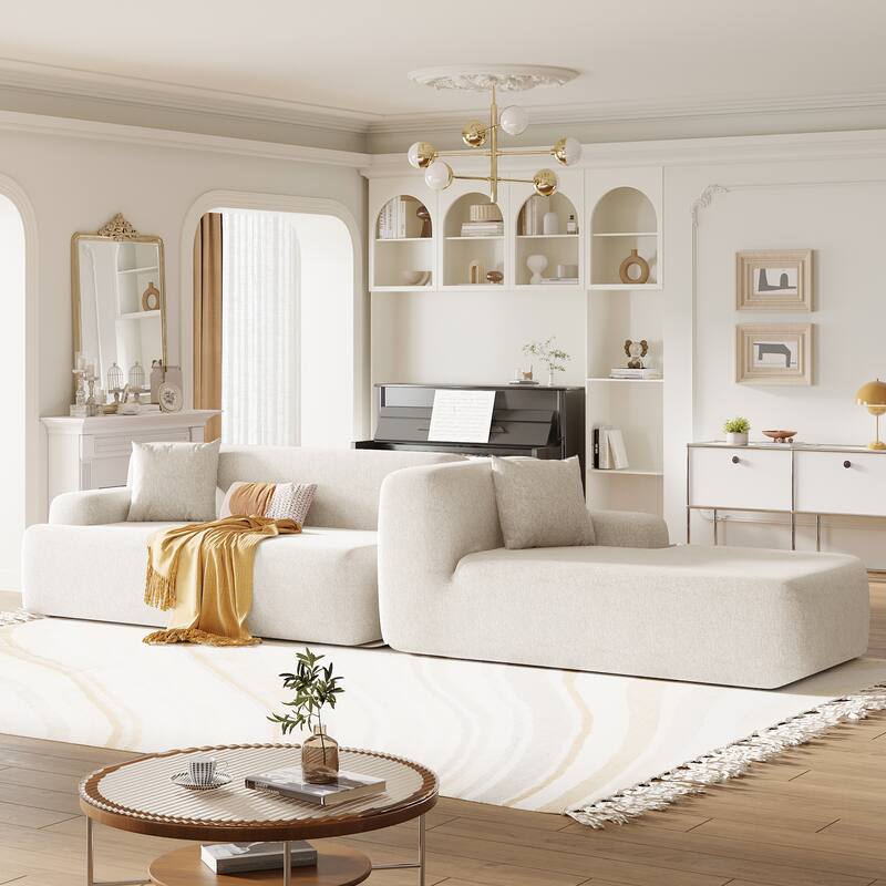 Modern Large L-Shape Modular Sectional Sofa, 2 Piece Free Combination, Beige Polyester