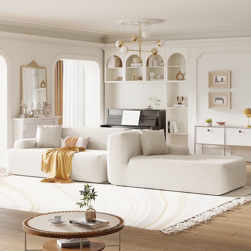 Modern Large L-Shape Modular Sectional Sofa for Living Room - Beige