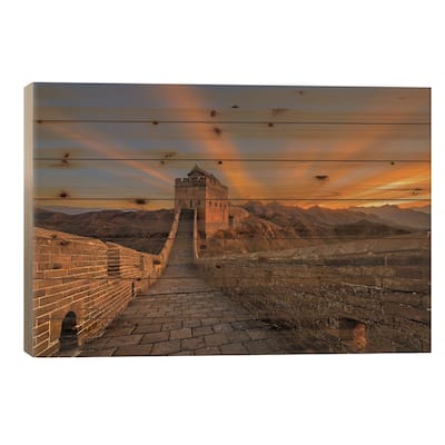Great Wall Sunrise Print On Wood by Hua Zhu - Multi-Color