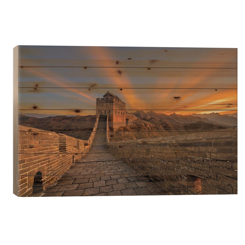 Great Wall Sunrise Print On Wood by Hua Zhu - Multi-Color