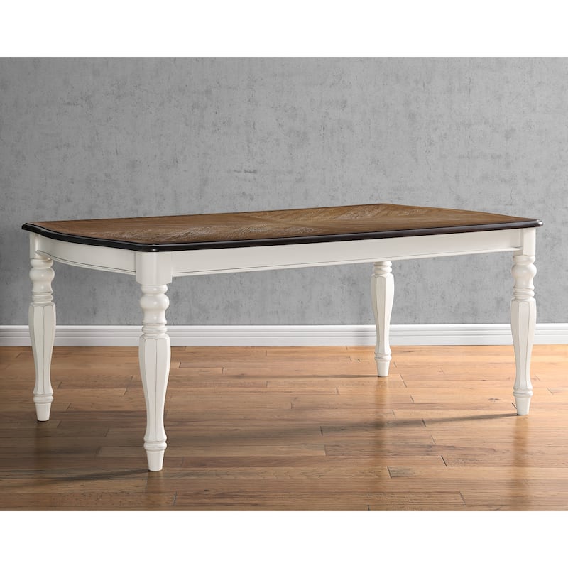 Roundhill Furniture Belleza French Country Dining Table, Antique White and Weathered Oak Finish