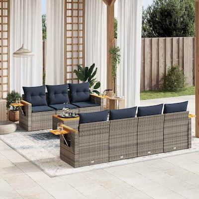 vidaXL 8 Piece Patio Sofa Set with Cushions Grey Poly Rattan (US only) - 92.1x33.5x70.5