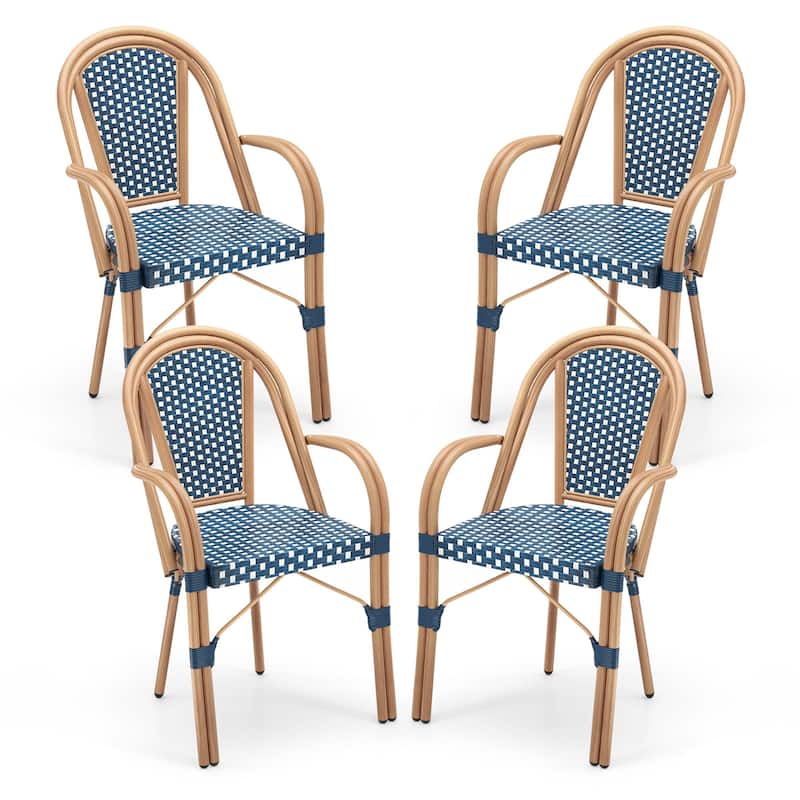 Gymax Outdoor French Bistro Chairs 4 PCS w/ Armrests Galvanized Metal
