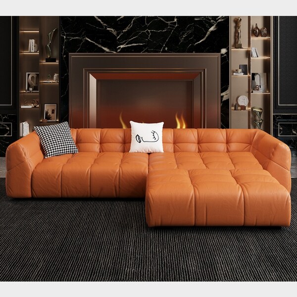 118.2'' Faux Leather Upholstered Sectional Sofa with Ottoman