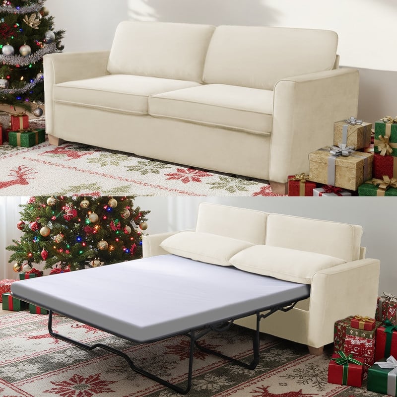 MIxoy Modern Velvet Queen Size 2-in-1 Pull Out Sleep Sofa Bed