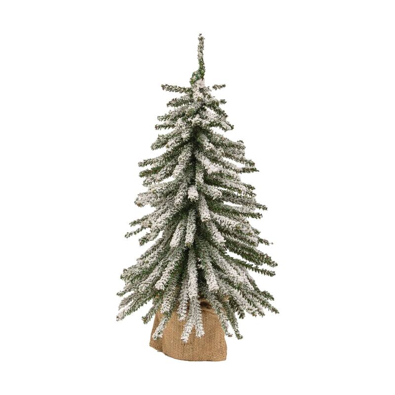Flocked Mini Downswept Tree With Burlap Base 18" - Green