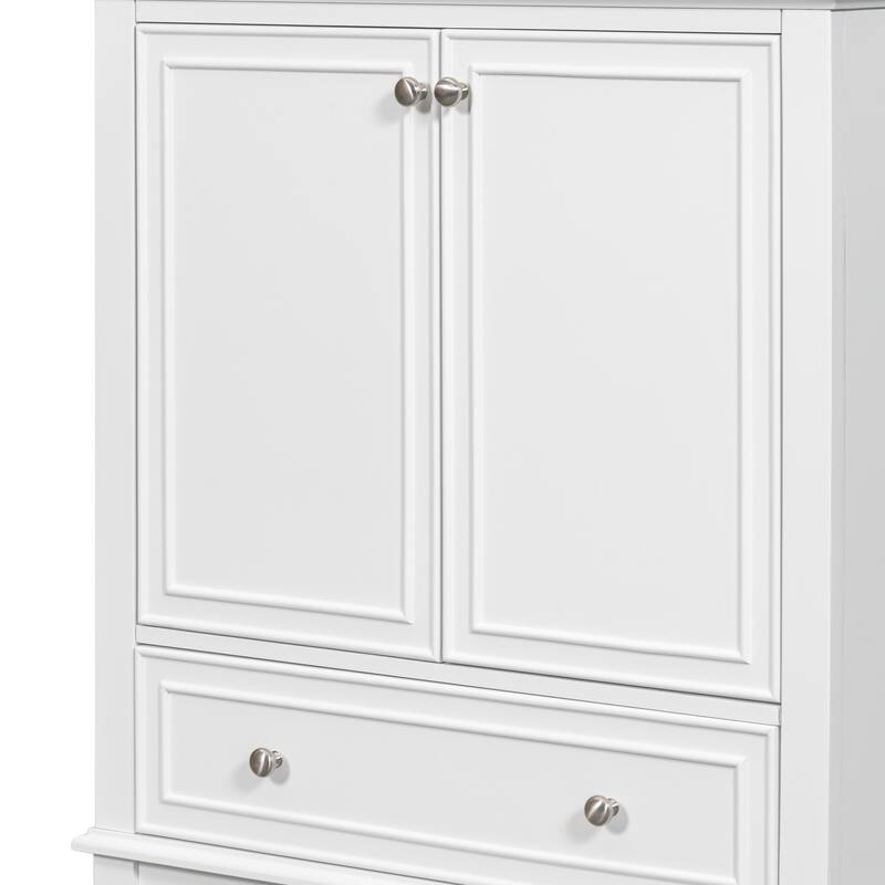 30'' Solid Wood Bathroom Vanity with Multifunctional Cabinet, Drawers, and Ceramic Sink