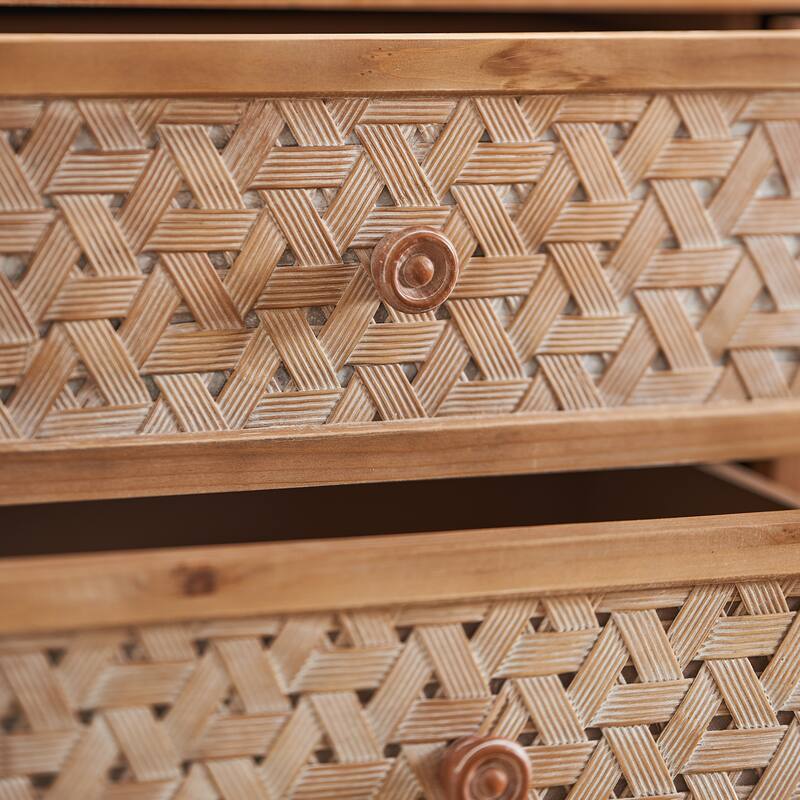 Boho Rattan TV Stand with Drawers, Wooden Media Cabinet TV Console Entertainment Center for TVs 55 60 65 Inches