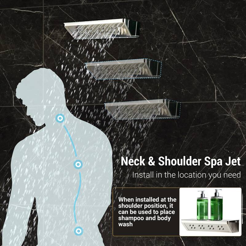 5-Spray Thermostatic Shower System, Luxury Anti-Scald 16 in. Fixed and Handheld Shower Head with Body Jets, Valve Included