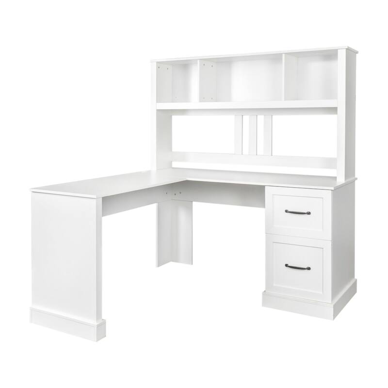 Large Home Office L-Shape Computer Study Desk with 2 Drawers, Shelf