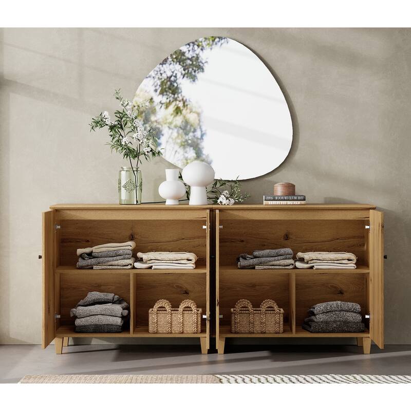 Wood Dresser with 6 Drawers and 2 Cabinets for Bedroom, 118" Wide
