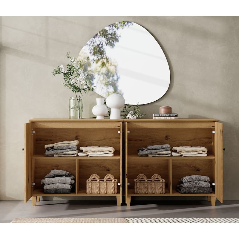 Wood Dresser with 6 Drawers and 2 Cabinets for Bedroom, 142" Wide