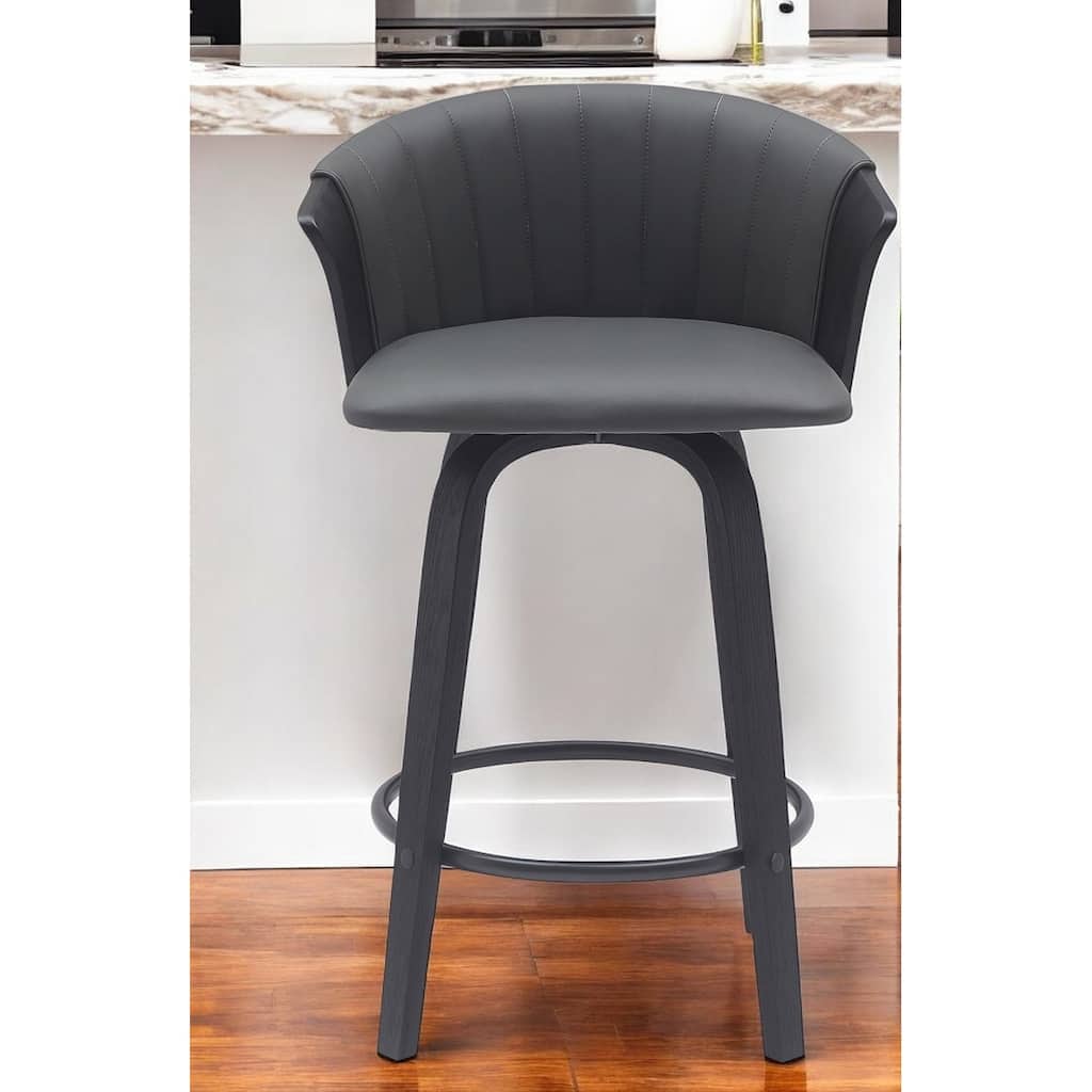 HomeRoots 26" Gray and Black Faux Leather Counter Height Swivel Bar Chair