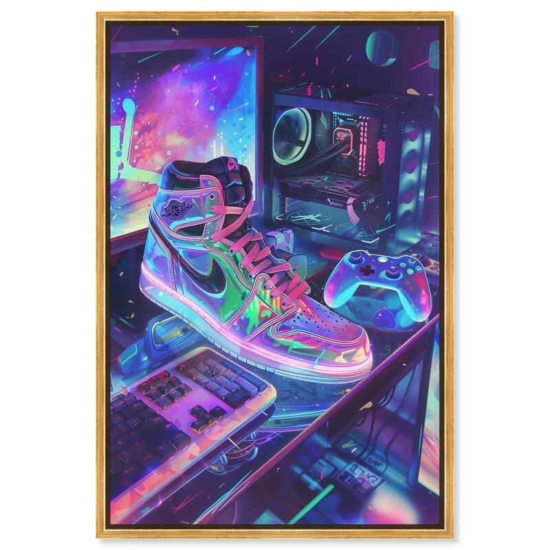 Neon Gaming Set Up Canvas by Art Remedy - Gold - 24" x 36"