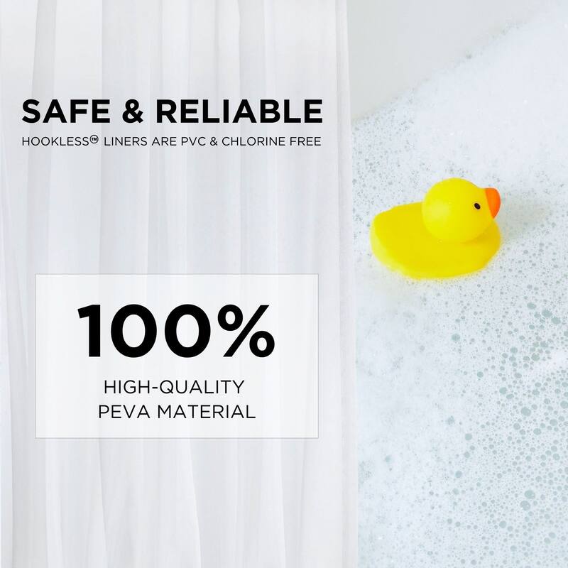Hookless It's A Snap Snap-in PEVA Water Resistant Shower Curtain Liner for Hookless Curtain with No Sheer Window