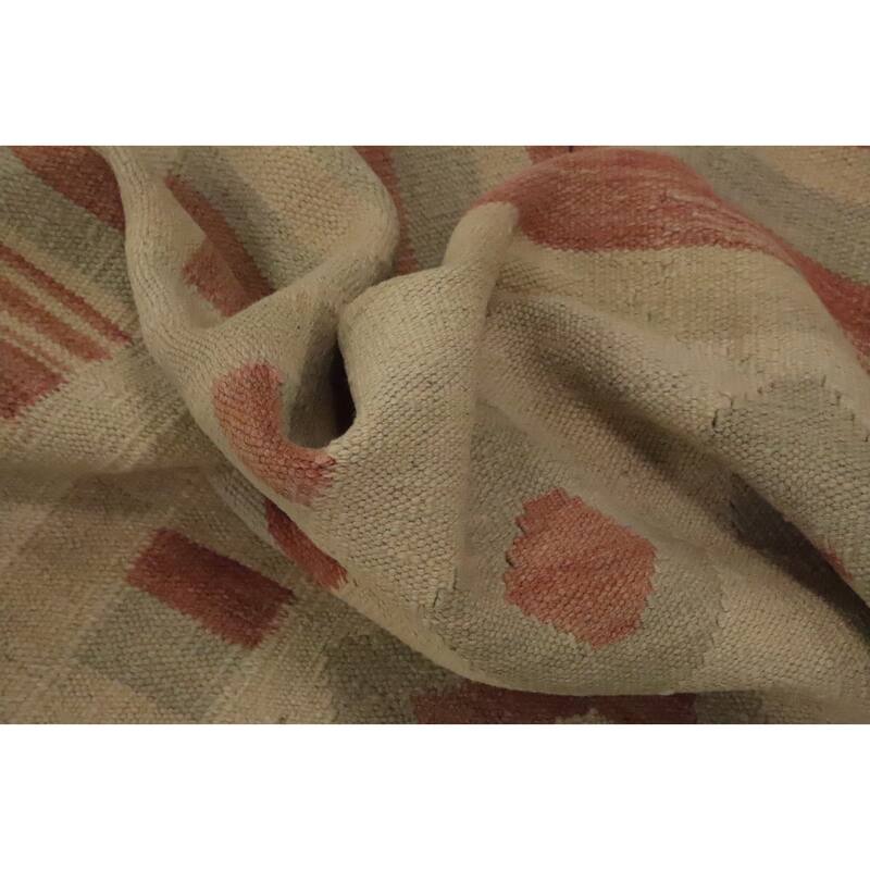 Hand Woven Oriental 100% Wool Carpet Southwestern Tribal Beige & Ivories Kilim Area Rug - 6' 9'' X 4' 8''
