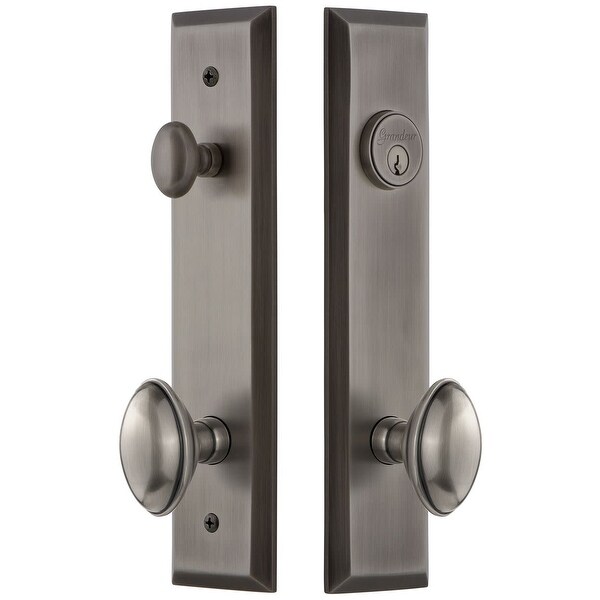 Grandeur FAVEDN_TP_ESET_238 Fifth Avenue Solid Brass Tall Plate Single Cylinder Keyed Entry Set with Eden Prairie Knob and