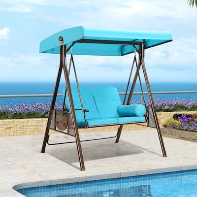 PURPLE LEAF Deluxe Outdoor Patio Porch Swing with Weather Resistant Steel Frame, Cushions and Pillow Included