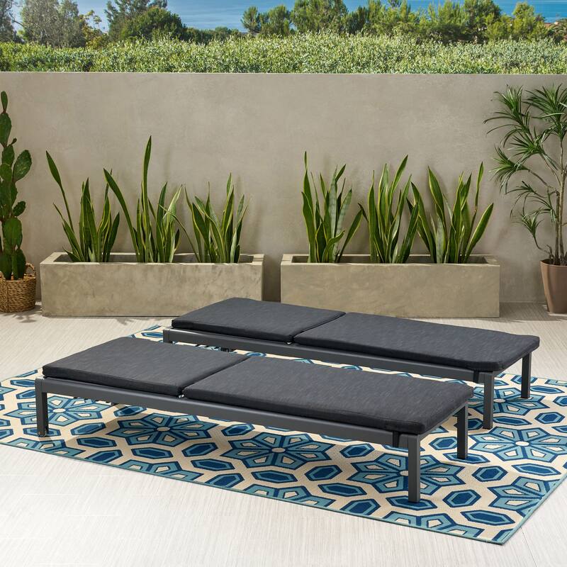 Cape Coral Outdoor Chaise Lounge with Cushion (Set of 2) by Christopher Knight Home