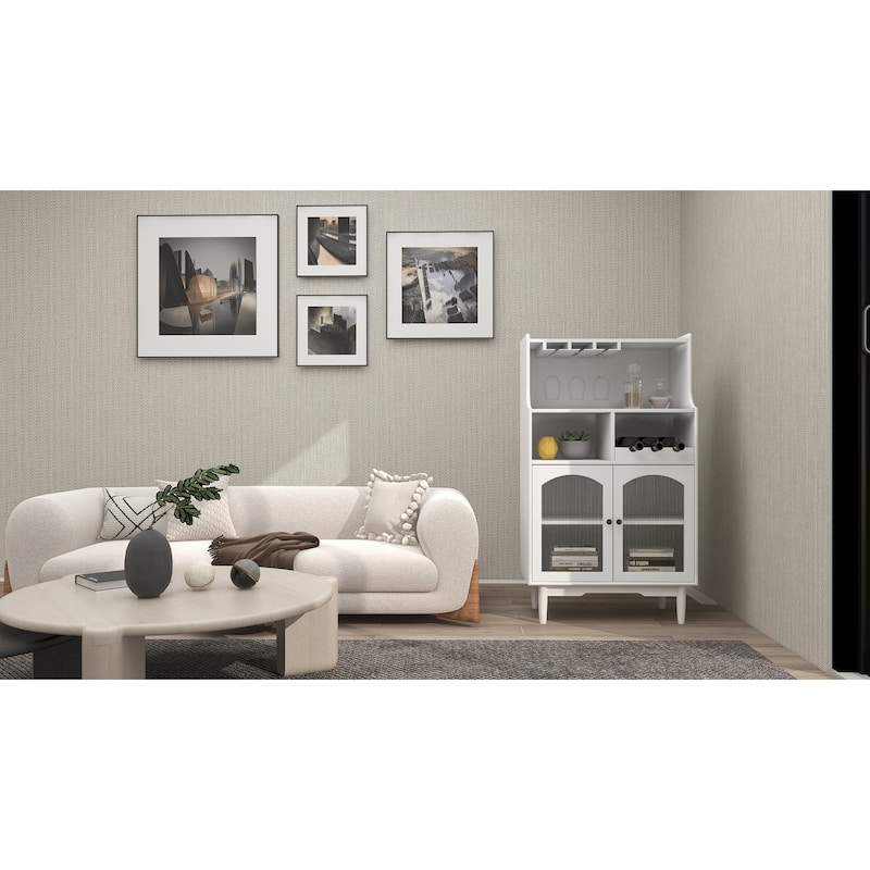 Living Room Wine Cabinet With Removable Rack And Wine Glass Rack,One Cabinet With Glass Doors