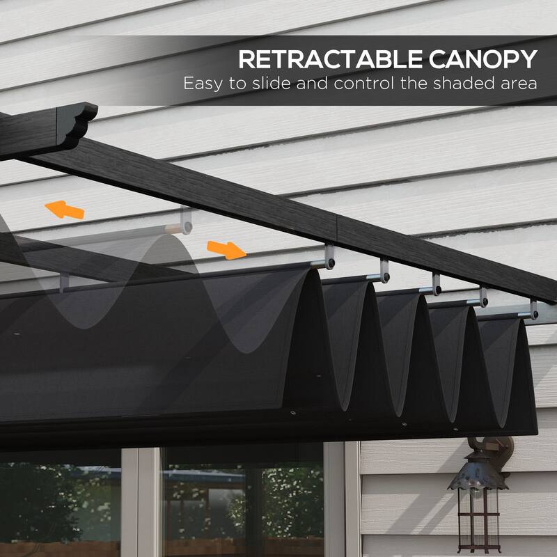 Outsunny 10' x 12' Retractable Pergola Canopy, Wood Grain Aluminum Pergola, Outdoor Sun Shade Shelter for Grill, Garden