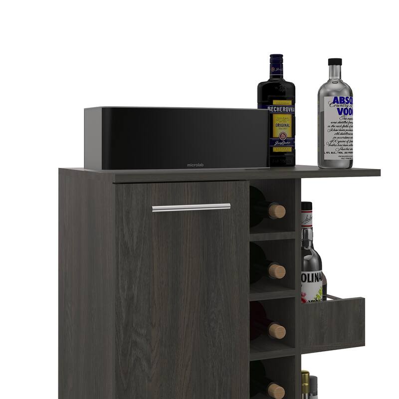 Tennessee Bar Cart, One Cabinet With Division, Six Cubbies For liquor, Two Shelves