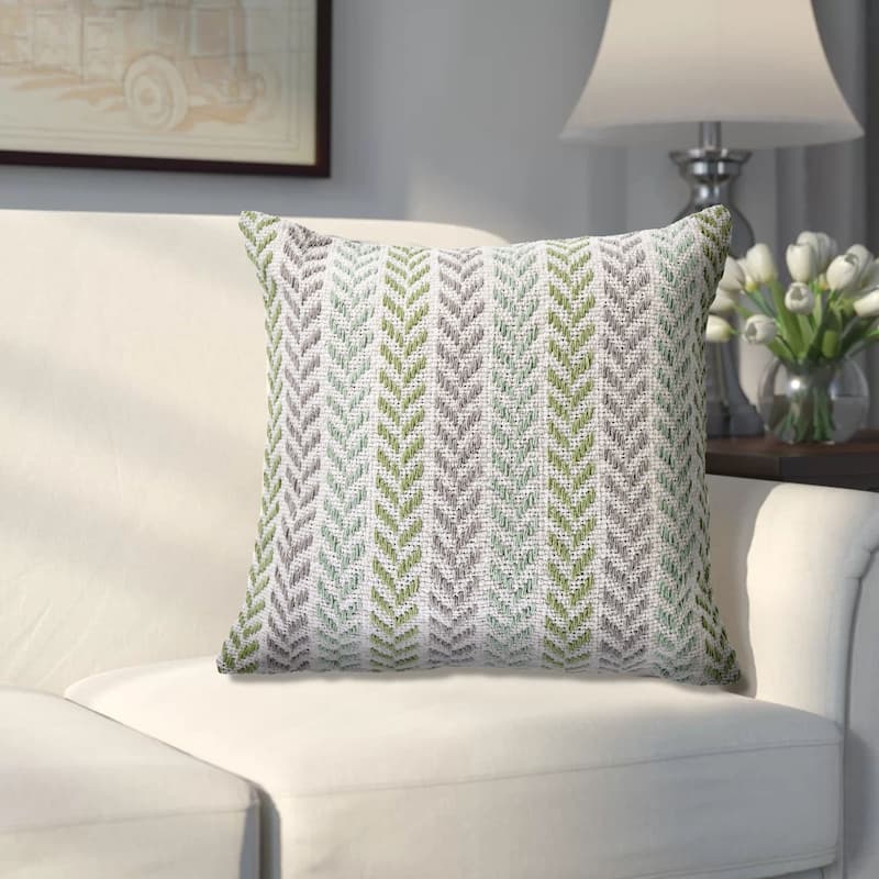 18" Green and Purple Hand Woven Chevron Square Throw Pillow