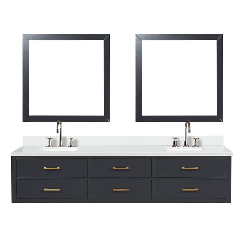 Castor 60 in W x 22 in D Black Double Bath Vanity, White Quartz Top, Faucet Set, and 28 in Mirrors