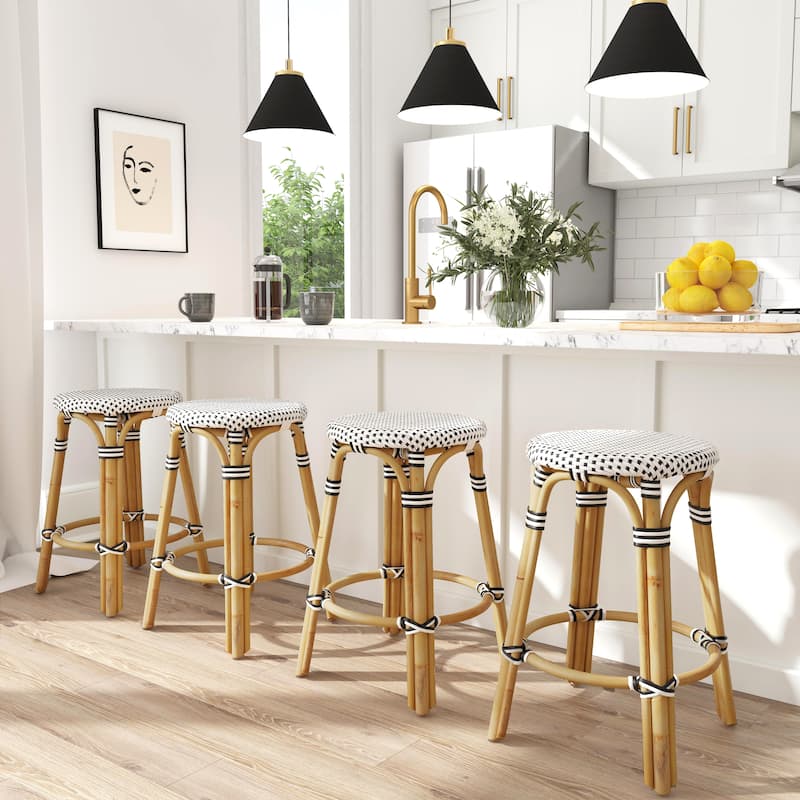 Tobias Black & White Rattan Counter Stool