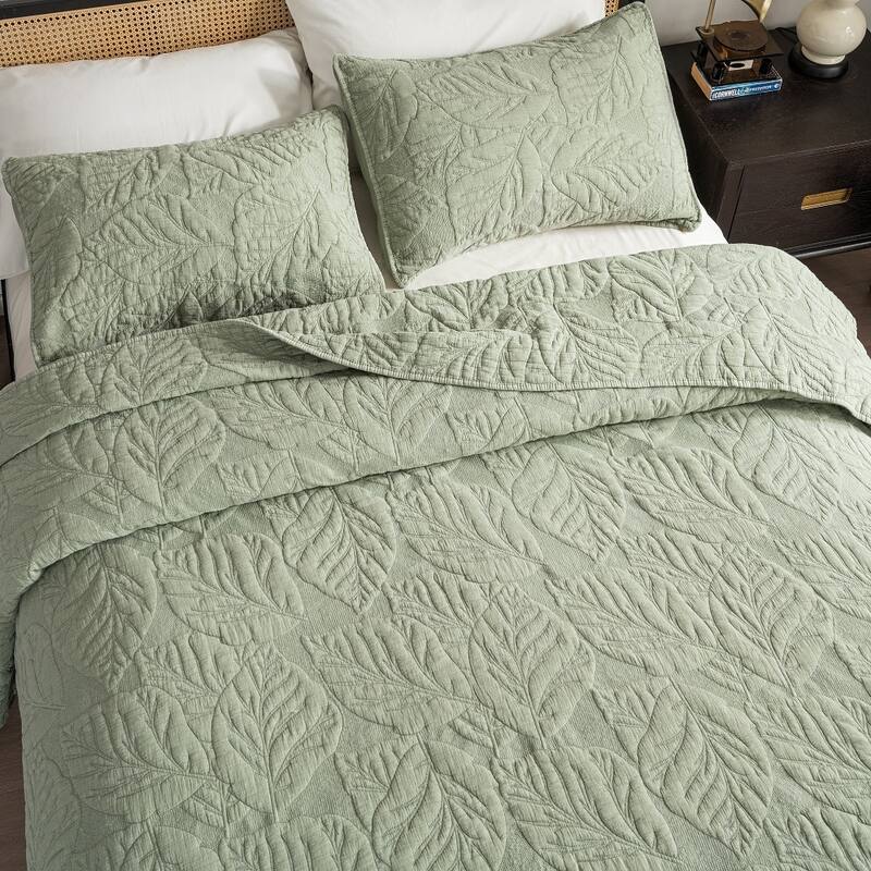 Wholelinens Stonewashed 3 Piece Cotton Bedspread Reversible Quilt Set