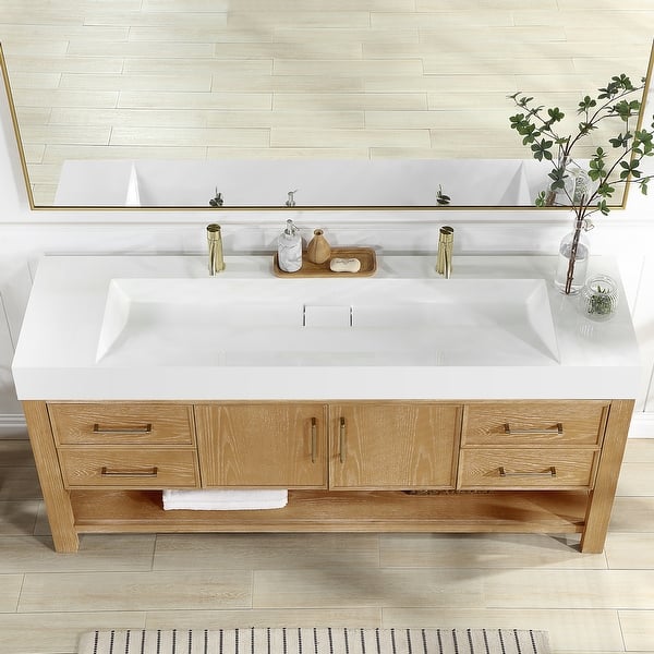 slide 2 of 34, Vera Rectangular White Composite Stone Console Bathroom Vanity Sink