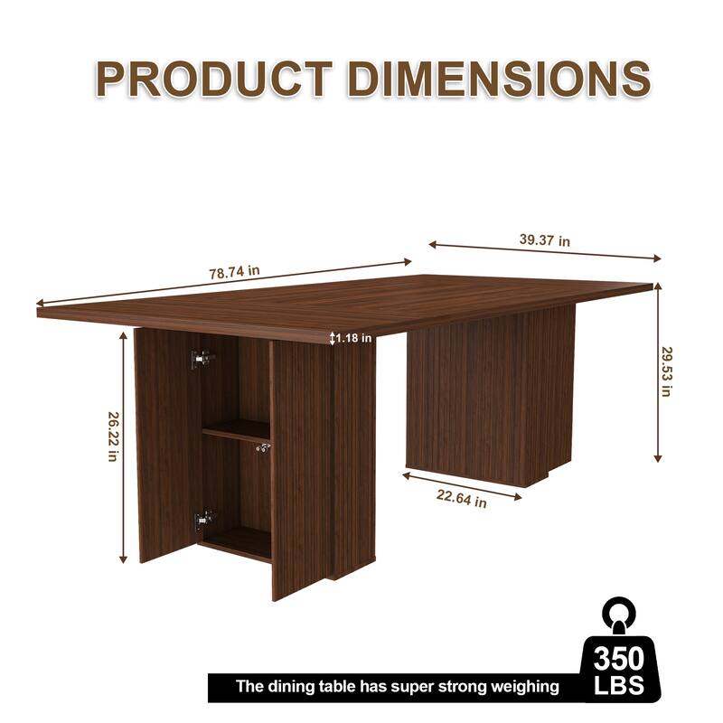 78" Farmhouse Dining Table with Storage Base - Rectangular MDF Table for 6, Rustic Modern