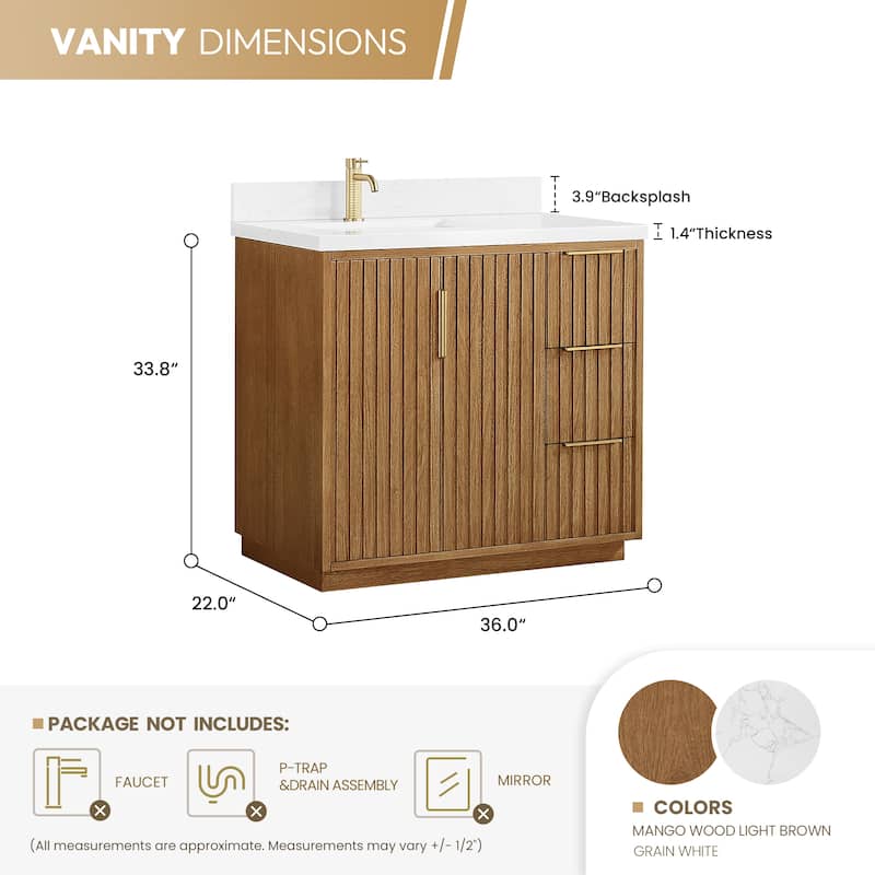 Bangkok Bath Vanity with White Grain Stone Top, no Mirror