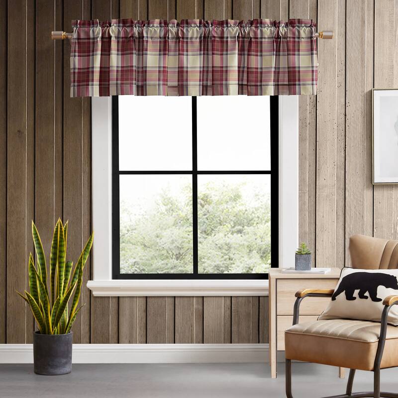 Eddie Bauer Edgewood Plaid Red Pole Top Window Valance - 86 x 15