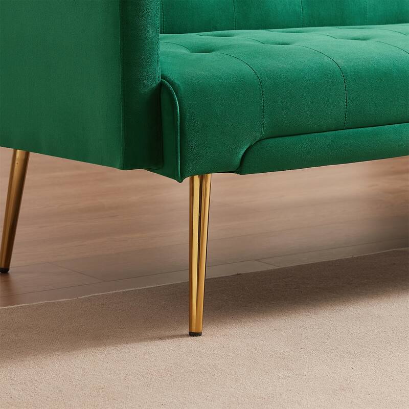 Adjustable Sleeper Sofa Bed Velvet Convertible Sofa w/Pillows, Green