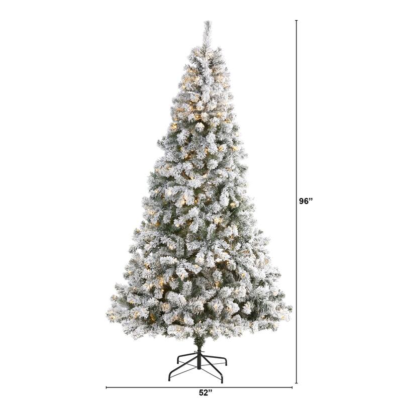 8' pre lit flocked fir artificial christmas tree clear led lights - 8 Foot
