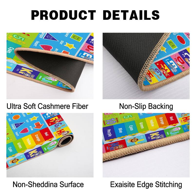 Kids Educational Rug, Kids Area Rug for Learning Alphabet, Numbers, Colors, Shapes and Animal Words, Children Playmat