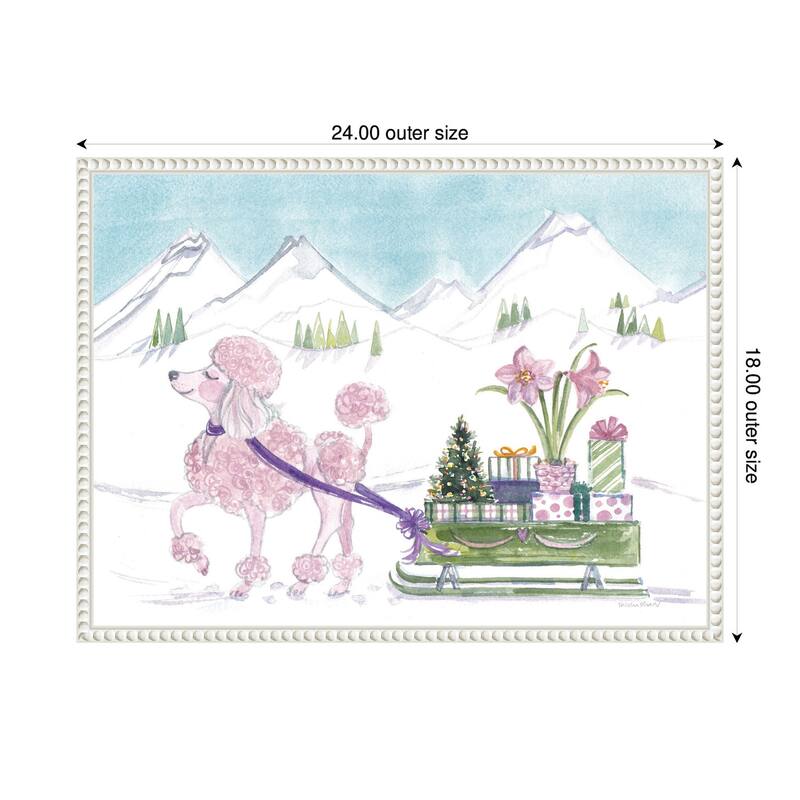 Kate and Laurel Sylvie Beaded Pink Poodle and Present Sled Framed Canvas by Patricia Shaw