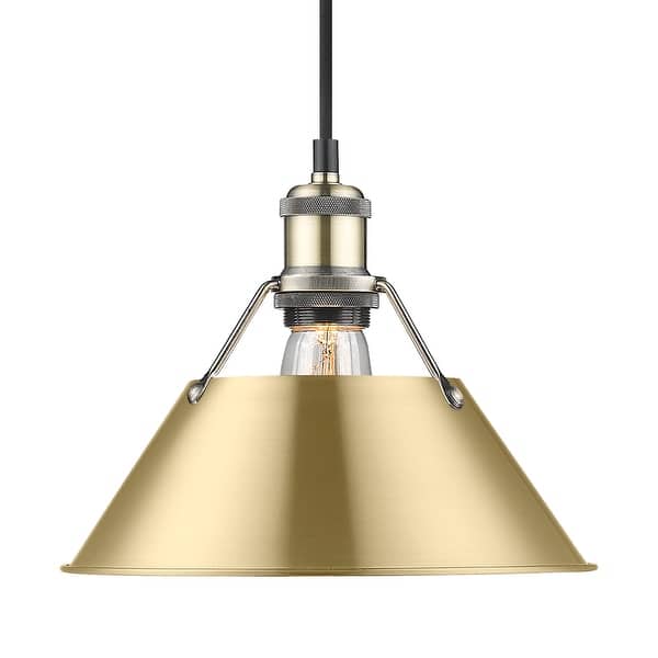 slide 2 of 2, Yep by Golden Lighting Orwell 1-light 10in Pendant in Aged Brass and Brushed Champagne Brass shade - Gold