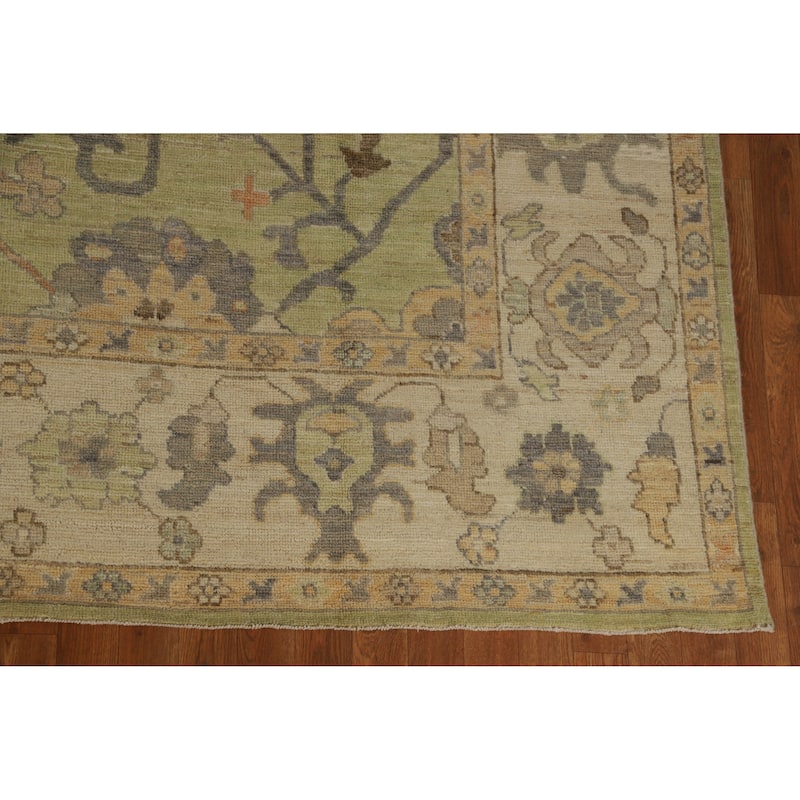 Hand Knotted Oriental 100% Wool Carpet Transitional All-Over Green Oushak Area Rug - 12' 1'' X 8' 11''