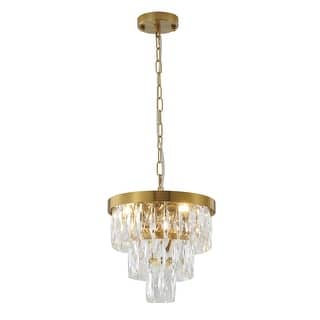 3-Light 3 Tier Gold Chandelier With Crystal Accents
