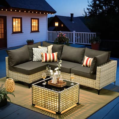 XIZZI 5-piece Patio Wicker Furniture Sectional Sofa Set