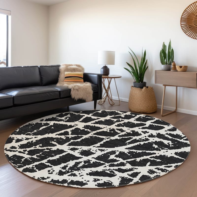 Premium Washable Super Soft Modern Crackle Mayfield Rug - Black - 8' x 8' - Round
