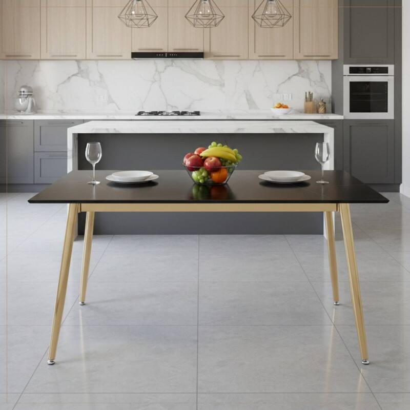 Zayle Dining Table with a 71" Rectangular Top and Gold Steel Base