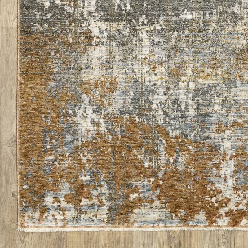 Style Haven Hendrix Distressed Etchings Abstract Grey/ Gold Fringe Edge Area Rug