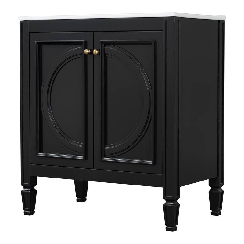 Green 30-Inch Freestanding Vanity with Ceramic Sink, Soft-Close Doors, Adjustable Shelf, and Retro Legs