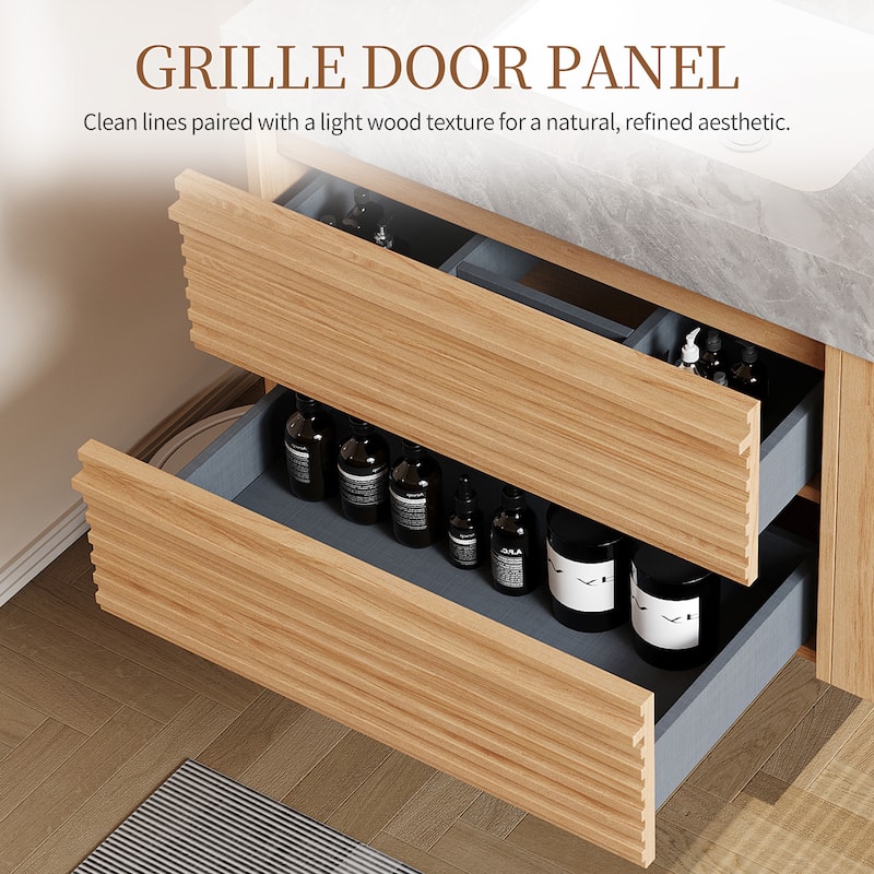 Modern 36" Bathroom Vanities, Sintered Stone Tabletop, Sold wood Cabinets, 2 Drawers& 2 Adjustable Shelves, Not Assembled Need
