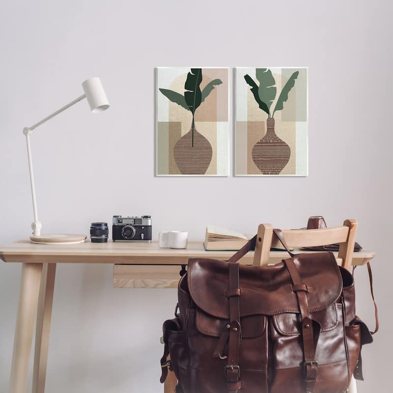 Stupell Boho Geometric Plant Vases 2 Piece Wall Plaque Art set Design by Susan Jill