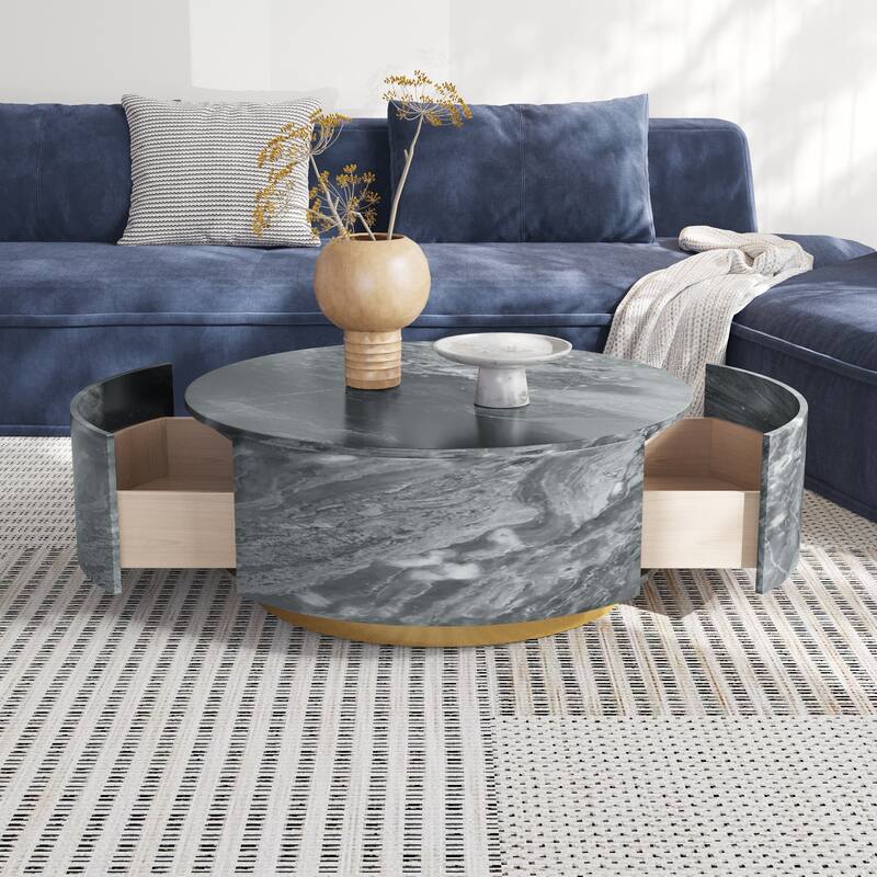 Modern Round Coffee Table with 2 large Drawers