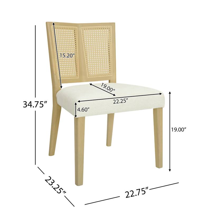 Fabric Dining Chairs Set of 2, Ergonomic Kitchen Side Chairs, Upholstered Accent Chair with Rattan Back & Solid Wood Legs